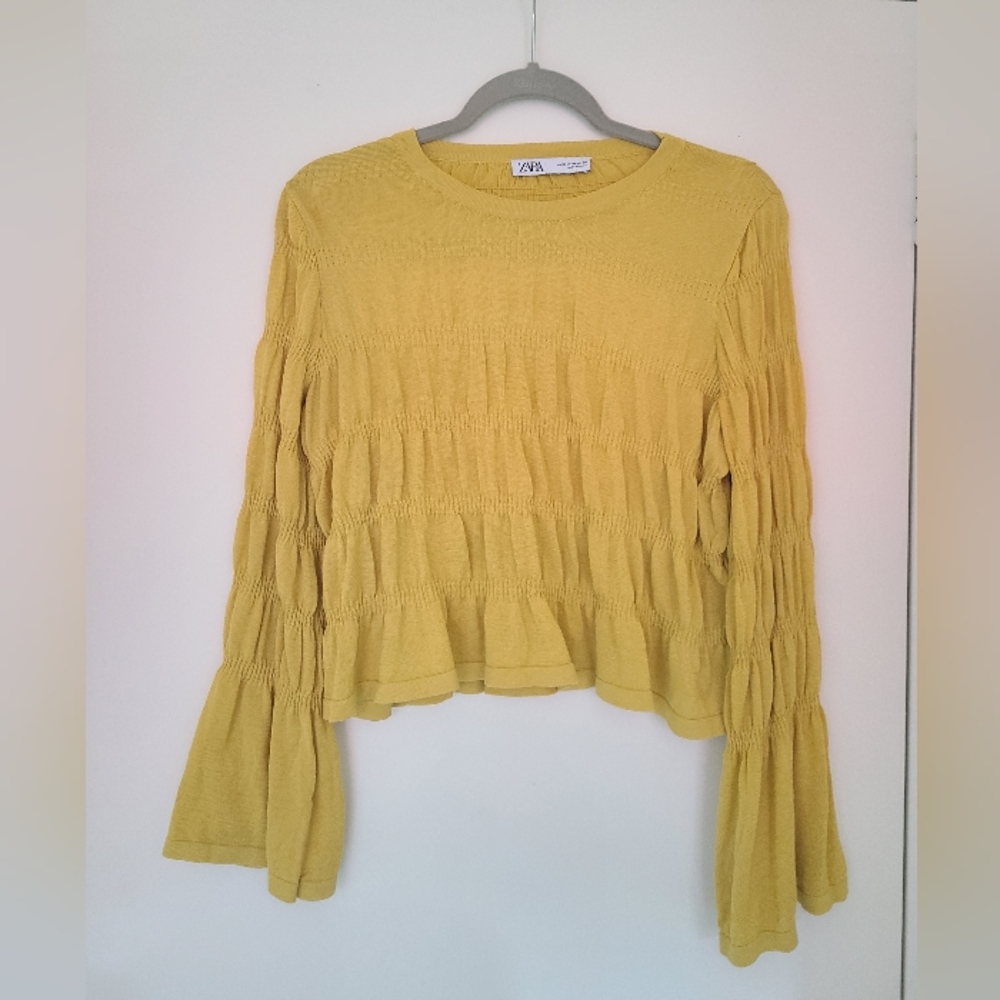 ZARA BOHO Long Sleeve Top in Yellow Size M